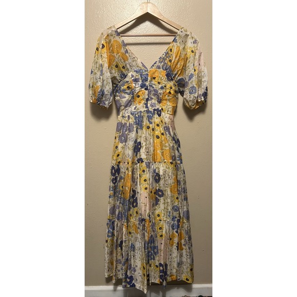 & Other Stories Dresses & Skirts - Other Stories Floral Puff Sleeve Tiered Maxi Dress Yellow Blue Orange Romantic 6
